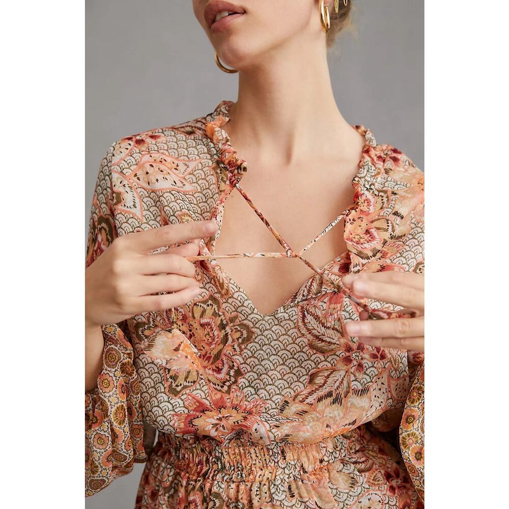 MISA Elisabetta Mini Dress Flora Tile Mix Chiffon Whimsy Boho Feminine Size XS - Picture 3 of 12